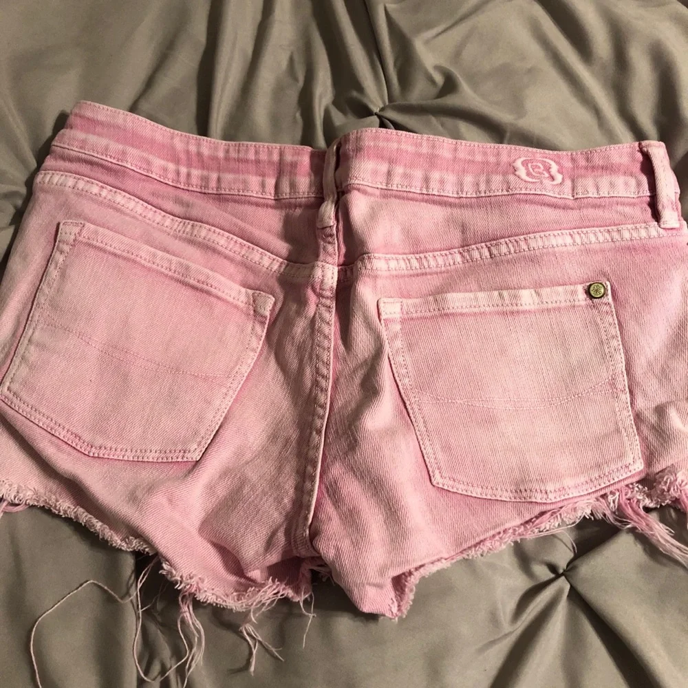 Pink Frayed Hem Denim Shorts - Women's Jean Shorts